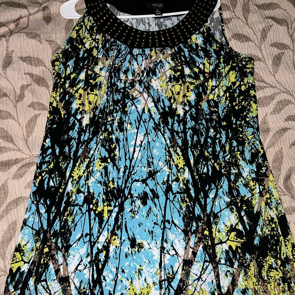 STYLE & CO DRESS MIDI SLEEVELESS SUMMER STUDDED ABSTRACT fit and flare size 1x